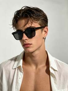 1 Pair Men's Square Frame Fashion Glasses, Suitable For Vacation, Beach And Daily Wear. - Multicolor - View 2