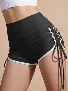 Soyun New Women's Outdoor Quick-Dry Shorts, Colorblock Design, Breathable & Comfortable, Suitable For Daily Fitness And Running - Black - View 1