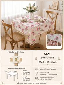 1pc Daily Minimalist Pink Bow Tulip Pattern Polyester Cotton Lace Tablecloth, Stain-Resistant With Tassel Fringe Dining Table Decor Cloth, Suitable For Square And Round Tables, Kitchen, Dining Table, Coffee Table, TV Cabinet, Entryway, Party Holiday Decoration, Home Decor, Family Gathering - Multicolor - View 11