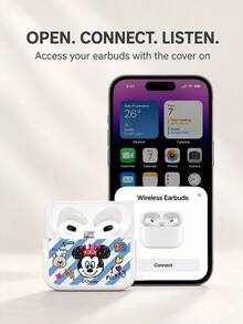 Miniso Disney Premium TPU 藍牙耳機保護殼，附 1 個同色掛鉤，可愛卡通米奇米妮，適用 AirPods 1/2/3/4/5/Pro/Pro2/Pro3，新款軟殼，中性款 - 白色 - 查看 6