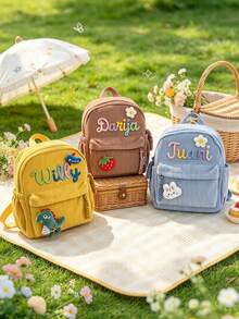 1pc Customizable Name Cute Striped Color Mini Backpack, Lightweight Student School Bag, Back To School First Day Bag, Aesthetic Style Personalized Gift Bag - Multicolor - View 4