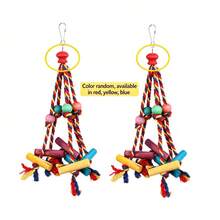 1pc Parrot Rope Colorful Wooden Block Chew Toy (L30cm X W9cm), Parrot Chewing & Boredom Relief Hanging Toy, Bird Cage Accessory, Random Color - Multicolor - View 9