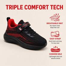 TAOSENTU Kids' Outdoor Running Shoes, Black & Red Colorway, Punk Contrast Design, Retro Versatile Sports Shoes, Suitable For Middle And Older Children, Campus & Outdoor Sports, Hook & Loop Closure, Easy On/Off, Comfortable Non-Chafing Running Shoes - black red - View 2