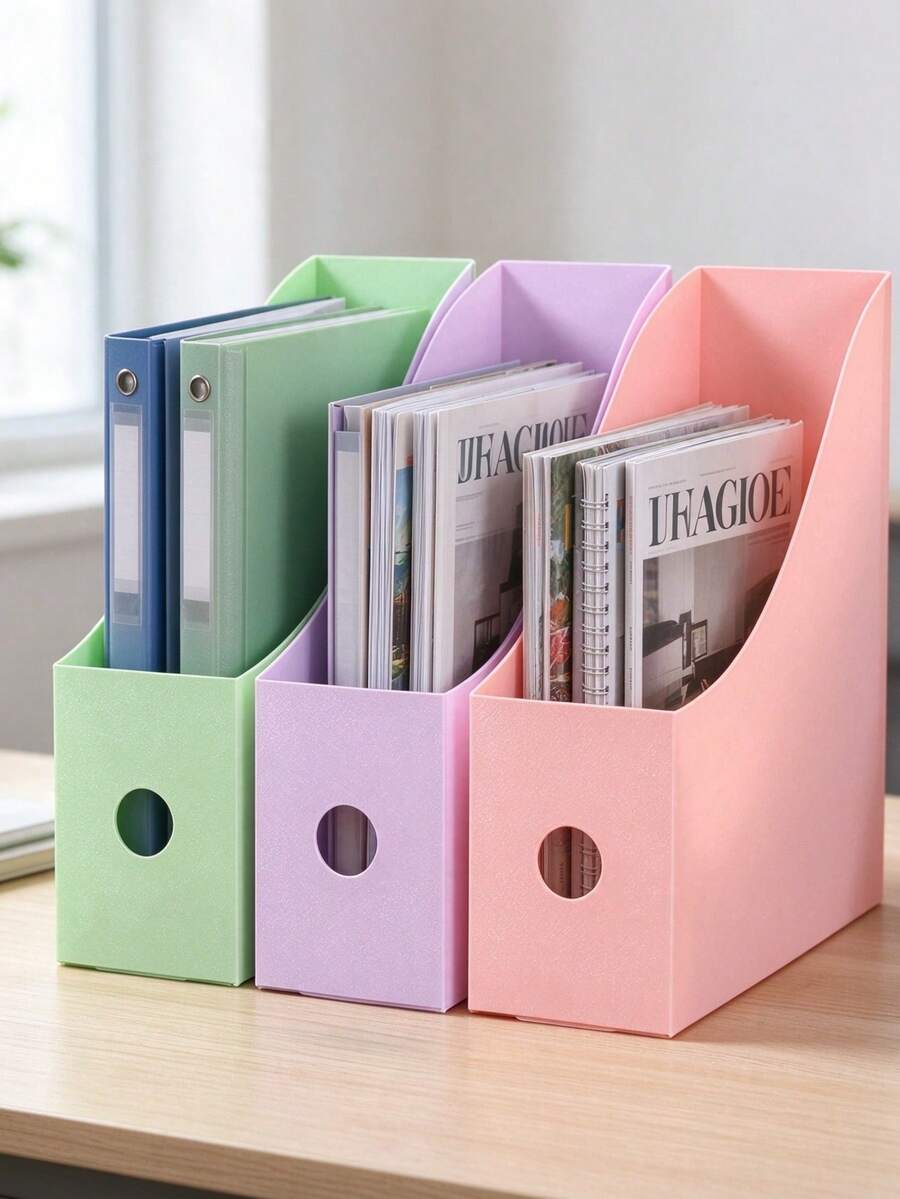 Magazine File Holder, PP Desktop File Organizer, Slanted Opening Document Storage Rack With Carry Hole, A4 Paper Magazine Book Sorter, Desk Stationery Storage Bin For Home Office School - A - View 1