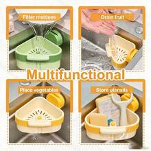 Sink Strainer Basket With Suction Cup, Automatic Tilt Mechanism For Food Debris Collection, Triangular Sink Sponge Holder With Suction Cup Filter Basket, Suitable For Kitchen And Bathroom Sinks - Model B - View 8