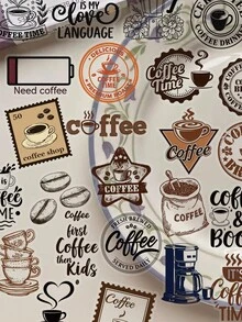 50pcs Line Coffee Stickers For Planner, Journal, Notebook, Tablet ...