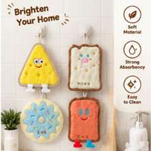 4pcs Cheese Series Hand Towels Kitchen Bathroom Hanging Cloth Coral Fleece Handkerchief Korean Style Hand Towels - Multicolor - View 2