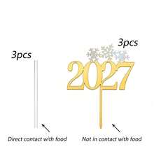1件/3件/6件 金色 Hello 2027 壓克力蛋糕裝飾插牌，新年聖誕派對蛋糕裝飾用品 - 彩色 - 查看 30
