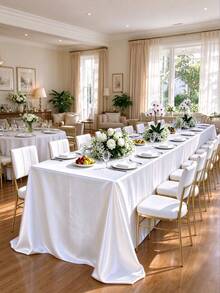 1pc/4pcs/6pcs/8pcs/10pcs White Satin Rectangular Tablecloth, 57 X 102 Inch 4ft Table Cover, Wrinkle-Resistant Polyester Tablecloth, Suitable For Wedding, Banquet, Party, Buffet, Dining - Multicolor - View 2