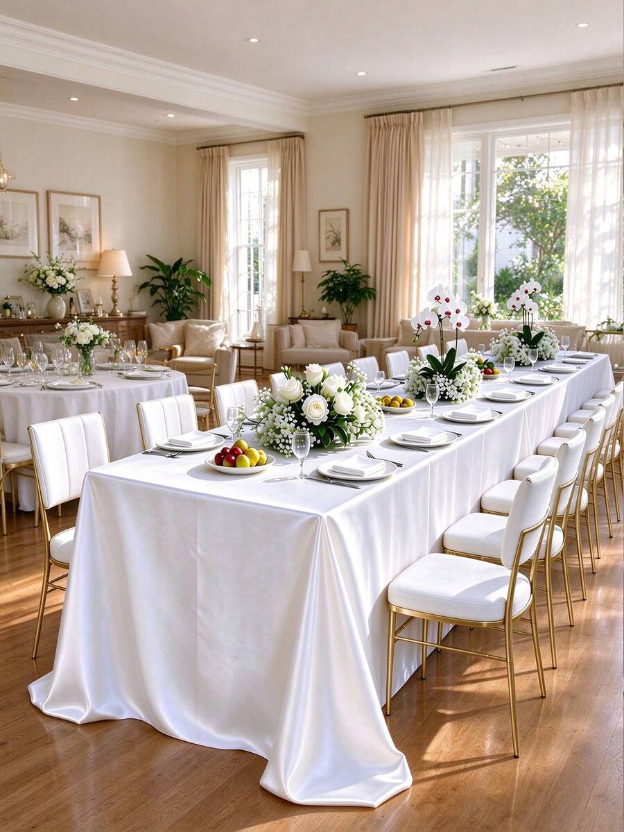 1pc/4pcs/6pcs/8pcs/10pcs White Satin Rectangular Tablecloth, 57 X 102 Inch 4ft Table Cover, Wrinkle-Resistant Polyester Tablecloth, Suitable For Wedding, Banquet, Party, Buffet, Dining