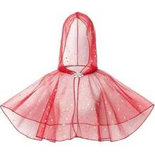 1pc Christmas Star Foil Print Short Cape For Carnival Party, Stage Performance, Halloween, Cosplay, Spring/Summer Short Shawl, Star Mesh Hooded Cardigan Cape - Red - View 8