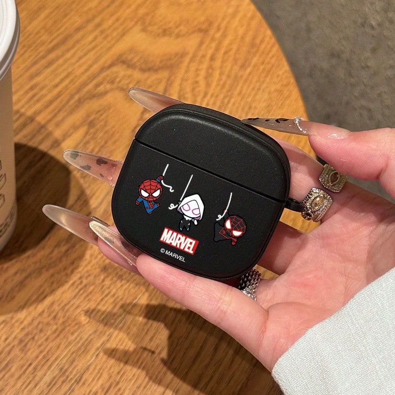 Miniso Marvel Spider-Man Plaid Bluetooth Earphone Protective Case Compatible With AirPods 1/2/3/4/5/AirPods Pro/Pro 2 Cute Cartoon Earphone Case - Black - View 1