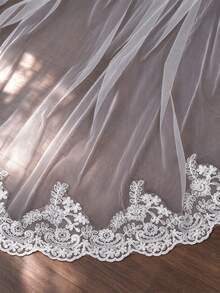 1pc Vintage Lace Tulle Bridal Overskirt, Detachable Wedding Train Skirt, Church Wedding & Photo Shoot Accessory - White - View 4