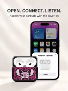 Miniso Disney Premium TPU 藍牙耳機保護殼，附 1 個同色掛鉤，相容 AirPods 1/2/3/4/5/Pro/Pro 2/Pro 3，新款柔軟耳機殼，可愛卡通史迪奇，情侶通用 - 黑色 - 查看 6