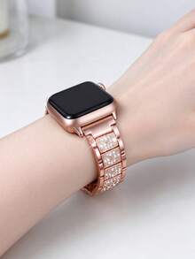 Apple 玫瑰金水鑽錶帶，相容 時尚金屬錶帶 38mm、40mm、41mm、42mm、44mm、45mm、46mm、49mm 機型，I-Watch Ultra 2/1 Series 10/9/8/7/6/5/4/3/2/1 SE 智慧手錶錶帶配件，節日禮物，聖誕禮物 - 玫瑰金 - 查看 4