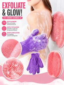 1 Set Bath Scrubbing Kit, Includes 5-Finger Exfoliating Bath Gloves, Silicone Bath Scrub Pad With Hook, Powerful Dirt & Exfoliating Bath Scrubbing Tool, Convenient And Effortless - A - View 11