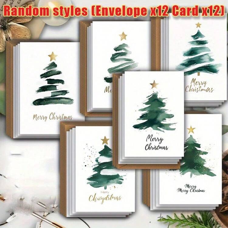 Christmas Greeting Card - Christmas Tree, Star, Red Background - Includes Envelope, Blessing Card Set, Party Gift Card, Invitation Card, Holiday Stationery, Exquisite Design, Colorful Illustration - Multicolor - View 15