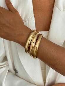6pcs Minimalist Luxury Gold Stackable Open Bangle Bracelet Set, Exaggerated Design, Versatile Jewelry Gift For Women, Party, - Gold - View 5