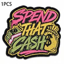 1pc Graffiti Style Popular Phrase "SPEND THAT CASH" Iron-On Patch, Suitable For Truck Driver Hats, Jackets, Bags, Backpacks, Essential Embroidery Decor For Small Business Startups - 1pcs-spend - View 9