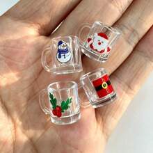 4pcs Merry Christmas Mini Cups, Featuring Santa Claus, Christmas Tree, Snowflake And Reindeer Designs. Perfect For Dollhouse Kitchen Decor, Suitable For BJD/OB11 And Blythe Mini Cup Props, Miniature Models, Miniature Home Scenes - A - View 15