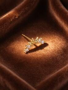 1pc Cubic Zirconia Stud Earrings, Suitable For Women's Date, Gathering, Party Wear - Yellow Gold - View 4