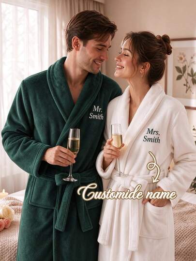 Personalized Couple Bathrobe Set - Matching Couple Bathrobes - Wedding Customized Bathrobe Gift - Customized Name Bathrobe - Wedding Gift