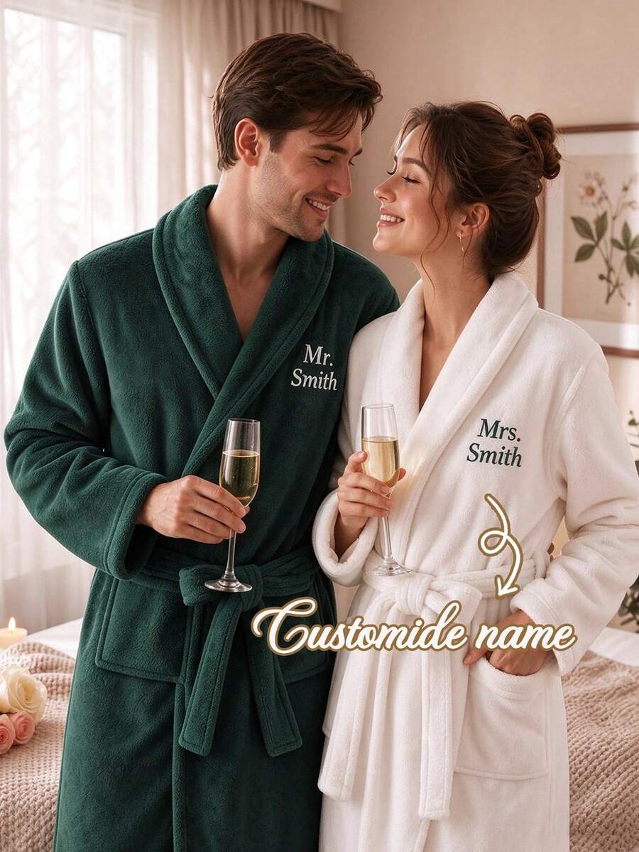 Personalized Couple Bathrobe Set - Matching Couple Bathrobes - Wedding Customized Bathrobe Gift - Customized Name Bathrobe - Wedding Gift