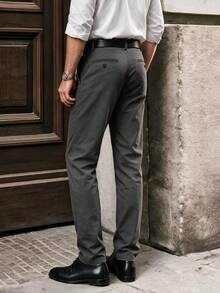 Men's Autumn Suit Pants, Fashionable Casual Straight Leg Trousers, Loose Minimalist Style, Solid Color Wrinkle-Resistant Straight Leg Pants - Grey - View 2