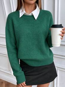 Sweater Wanita Elegan dengan Leher Bulat, Cocok untuk Musim Semi dan Musim Gugur. - Hijau tua - View 8