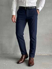 DAZY Men's Classic Design Dress Pants, Spring/Autumn Business Occasion Solid Color Slight Stretch Trousers, Classical Luxury Style - Royal Blue - View 1