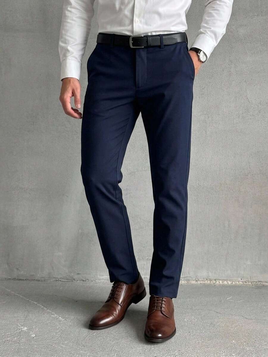 DAZY Men's Classic Design Dress Pants, Spring/Autumn Business Occasion Solid Color Slight Stretch Trousers, Classical Luxury Style - Royal Blue - View 1