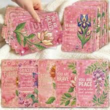 36 Healing Floral Guidance Cards, English Pink Floral Emotional Expression Prompt Oracle Cards - A - View 1