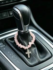 1pc Asymmetrical Crushed Stone Chain Cross Car Steering Wheel Gear Shift Hanging Decoration, Exquisite Car Interior Accessory - A - View 2