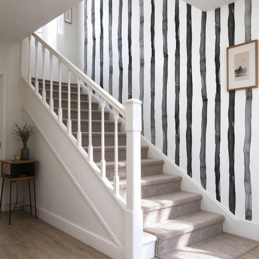 1 Roll Self-Adhesive Ink Strip Wallpaper, Vinyl Stain-Resistant & Easy-To-Clean Removable Sticker, Decorative Panel For Renovating Walls In Entryways, Staircases, Kitchens, TV Cabinets, 17.7inX39.3/118.1/196.8in