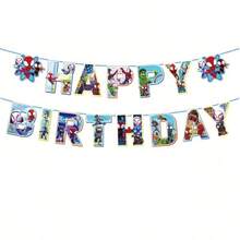 New Cartoon Hero Theme Birthday Decoration Set, Includes Bunting And Spiral Decor, Suitable For Birthday Party, Home And School Decoration - Multicolor - View 10