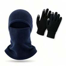2 Pieces,Multi-Use Winter Thermal Protection Set, Balaclava Hood Mask + Touchscreen Knitted Gloves, Ideal For Ski, Run, Bike, Camping - A - View 14