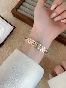 Women's Gold Oval Quartz Watch, Light Luxury Pearl Dial With Crystal Bezel & Link Bracelet - White - View 4