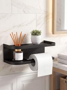 Drill-Free Detachable Washable PP Toilet Paper Holder, Wall-Mounted Multi-Function Storage Rack With Anti-Drop Edge And Fragrance Bottle Opening, Waterproof Bathroom Tissue, Kitchen Paper Towel And Home Accessories Organizer - Multicolor - View 2
