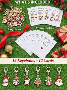 Bộ 6/12 móc khóa Giáng Sinh chủ đề "Thank You" kèm hộp quà Pocket Hug, quà tặng cảm ơn độc đáo, quà kỷ niệm, quà tặng bạn bè, ví đựng xu dễ thương, charm móc khóa ô tô và ba lô, móc khóa nho và dâu tây dễ thương, Pocket Hug mẹ con, charm treo túi, phụ kiện túi xách - Nhiều màu - Xem 8