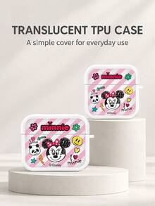 Miniso Disney Premium TPU Bluetooth Earphone Protective Case With 1 Matching Color Hook, Cute Cartoon Mickey & Minnie, Suitable Compatible With Airpods 1/2/3/4/5/Pro/Pro2/Pro3, New Soft Earphone Case, Unisex - White - View 2