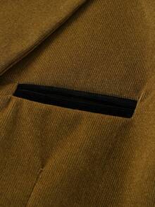 Men's Vintage Corduroy Blazer, Suitable For Light Business Office, Client Meetings, Daily Commute Wear - Khaki - View 7