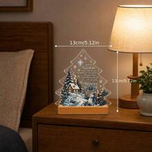 Acrylic Desktop Display With Wooden Base, Blue Winter Snowy Cabin, Fox, Deer, Snowman And English Slogan, Christmas Holiday Home Decor, Gift Idea - A - View 5
