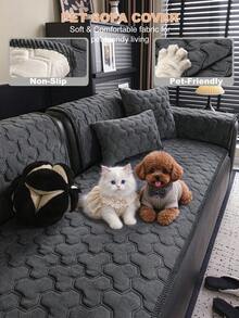 1pc Honeycomb Quilted Pet Sofa Protector Pad, Non-Slip Anti-Scratch Bottom Sofa Mat, Machine Washable Plush Seat Cushion For Cats And Dogs, Suitable For All Seasons, Fits 1/2/3/4 Seater And L-Shaped Sofas - Dark Grey - View 1