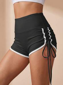 Soyun New Women's Outdoor Quick-Dry Shorts, Colorblock Design, Breathable & Comfortable, Suitable For Daily Fitness And Running - Black - View 3