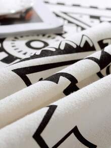 MineLain 1pc Minimalist Black & White Geometric Tablecloth, Rectangular Table Runner, Beige Tassel Decor, Coffee Table, Bedside Table, Sideboard, Small Table Cover, Tabletop Decor, Home Decor, Suitable For Kitchen, Dining Room, Living Room, Dinner, Party, Picnic, Outdoor, Holiday Decor, All Seasons - Black and White - View 2