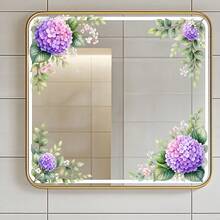 1pc 2D Watercolor Purple Pink Hydrangea Corner Mirror Decorative Sticker, Fresh Green Leaf Floral Diagonal Decal, Waterproof Self-Adhesive Bathroom Mirror Wall Sticker - one-size - View 3