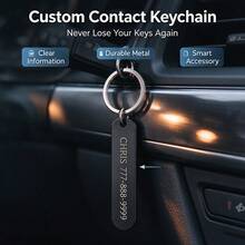 1pc Personalized Engraved ID Keychain, Custom Name & Phone Number Stainless Steel Key Tag, Anti-Lost Car Key Ring, Unisex Customized Text Keychain Gift - Multicolor - View 3