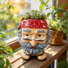 Hippie Old Man Face Resin Flower Pot - A - View 1
