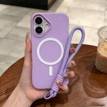 2PCS[Phone Case + Lanyard], Fresh Color Jelly 2-In-1 Magnetic Phone Case Compatible With Iphone 16 17 16e 17e, Matte Feel Anti-Drop Hard Shell Compatible With Iphone 15 14 13 11 16 Pro Max 17 Pro Max 18 Pro Max 12 - Purple - View 4