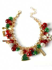 1pc Fashionable New Christmas Bracelet, Holiday Accessory With Snowflake And Santa Claus Charm - Multicolor - View 1
